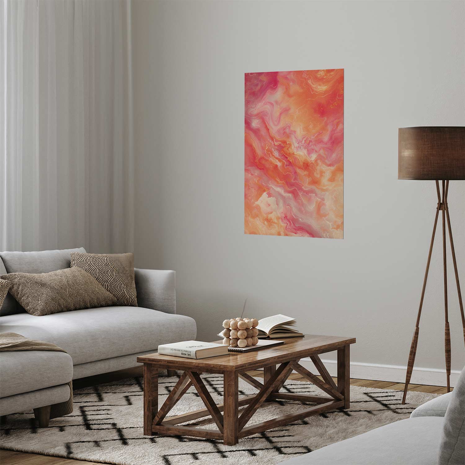Poster - Fiery Colors - dynamic shapes in fire and pink tones - Afbeelding 2