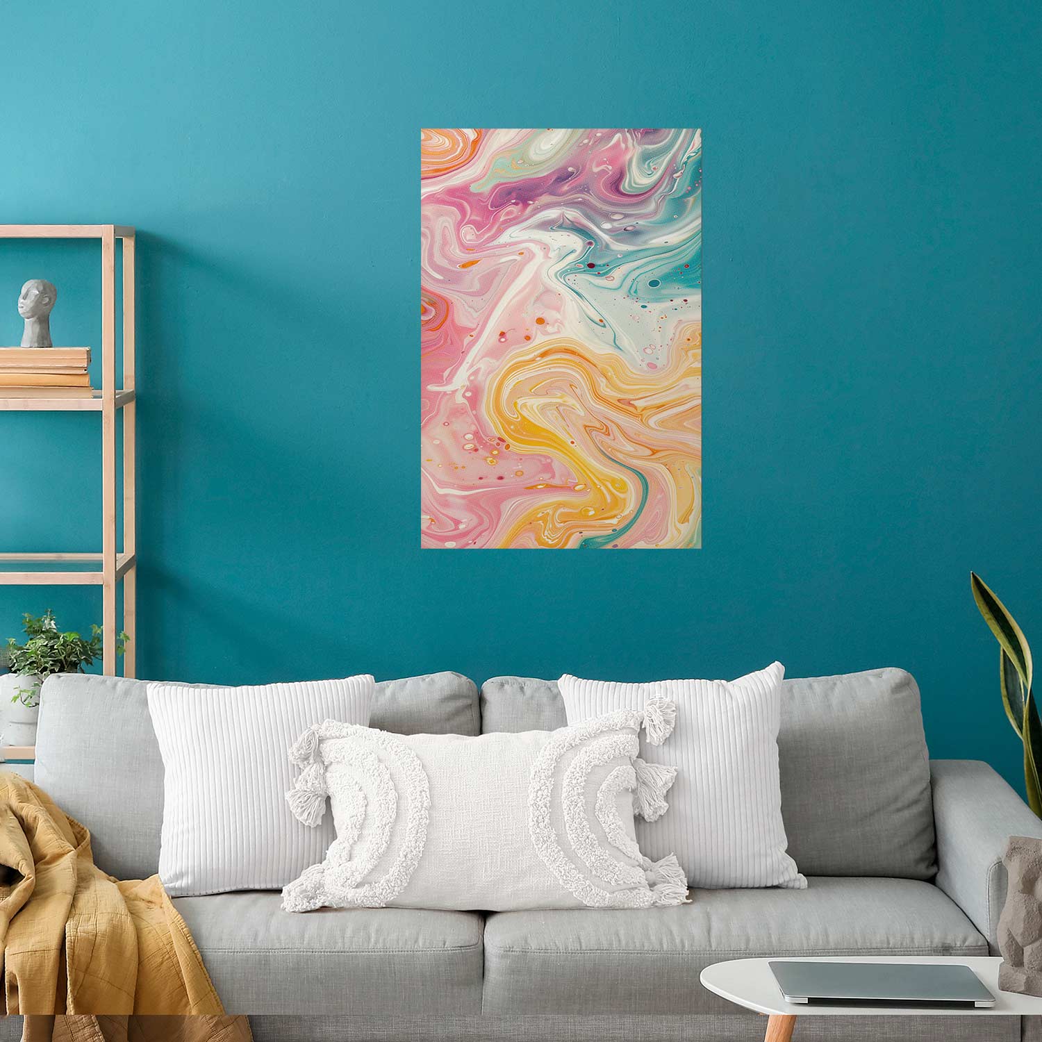 Poster - Colorful Chaos - dynamic shapes in shades of pink, yellow, and blue - Afbeelding 2