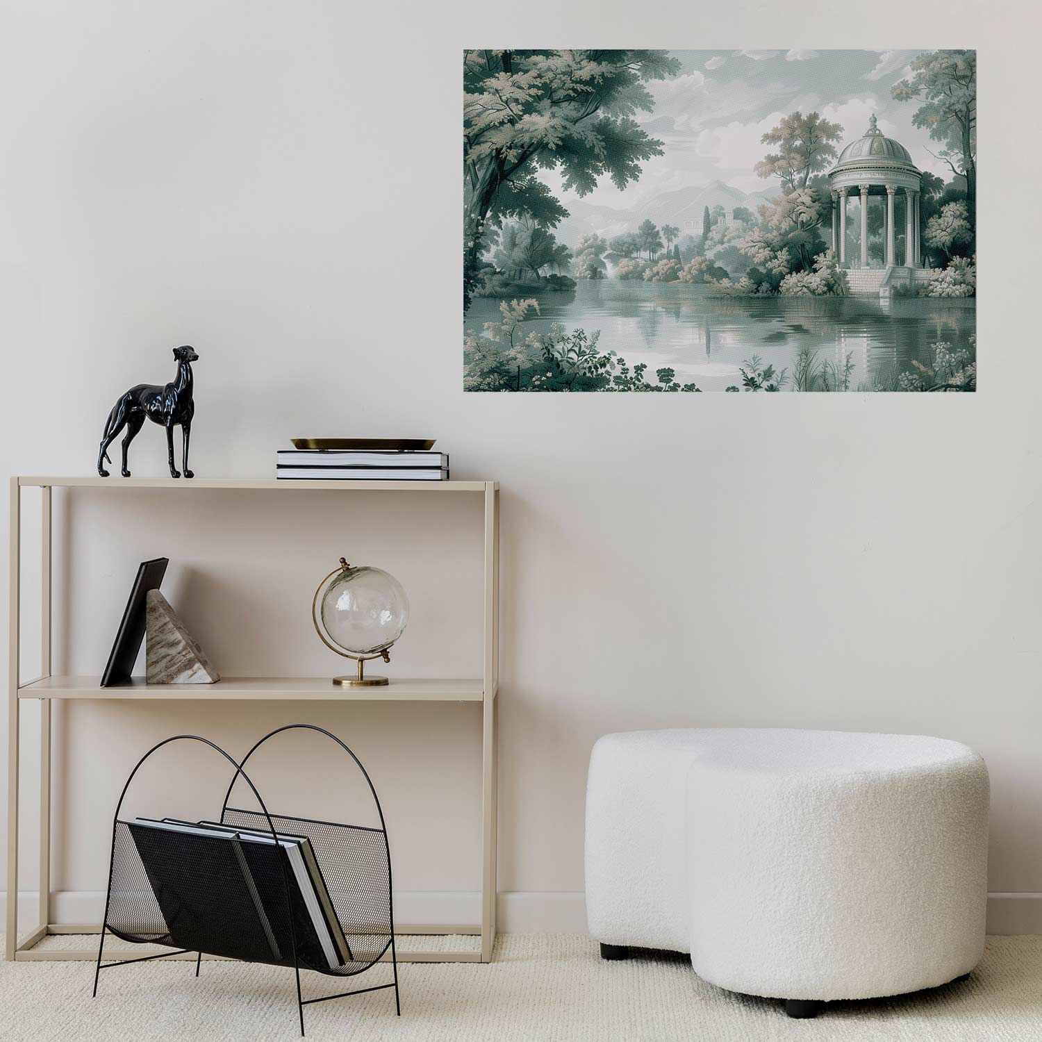 Poster - Landscape with a Park and Lake in Retro Greens - Afbeelding 2