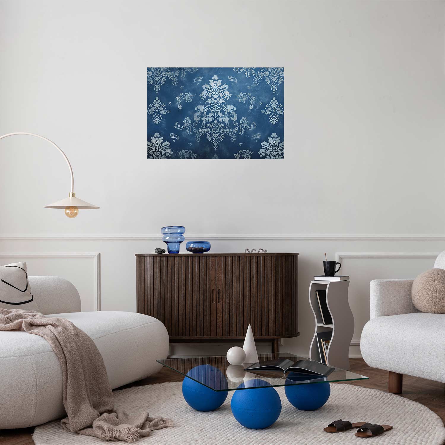 Poster - Retro Ornament in Worn Blues - Afbeelding 2