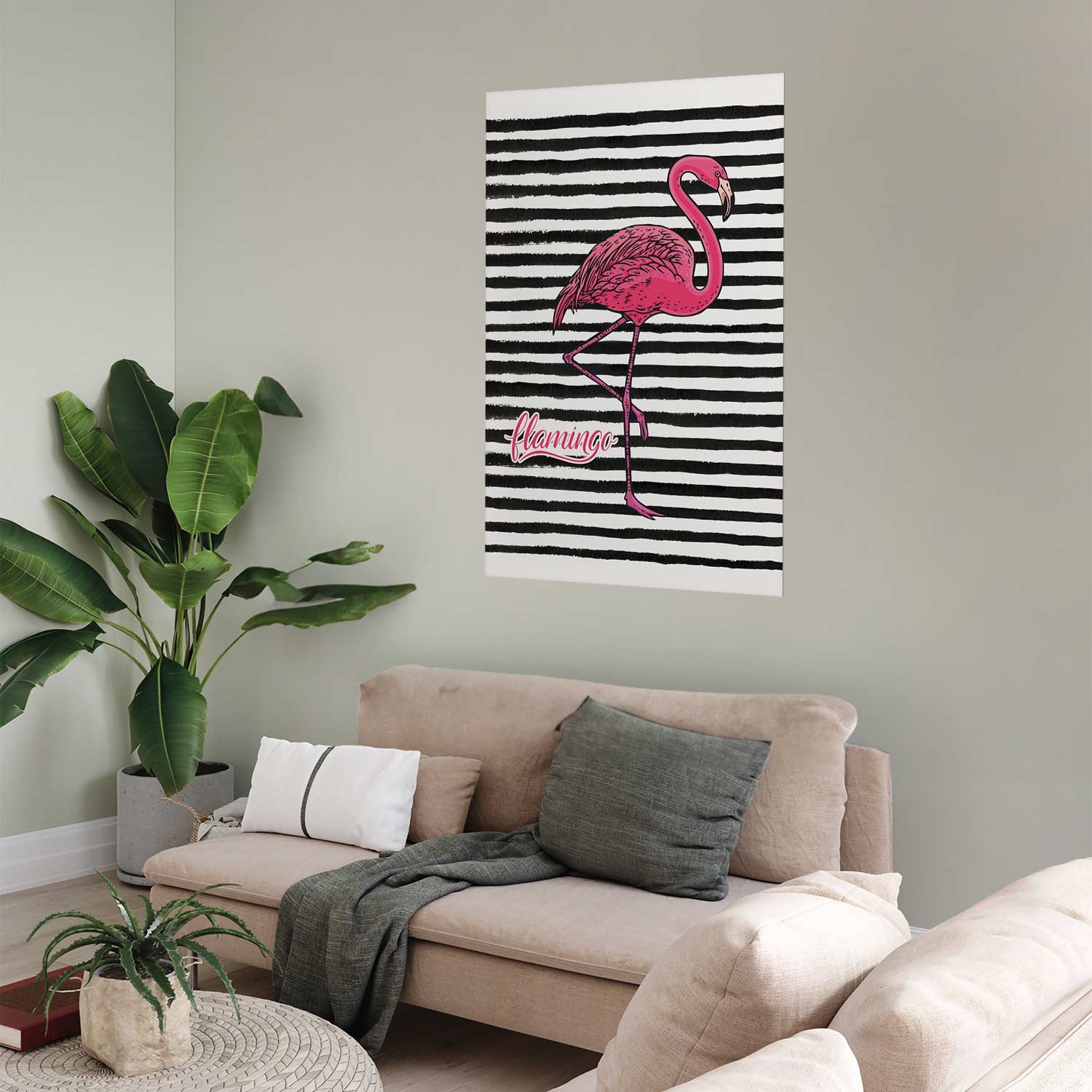 Poster - Black Stripes and Flamingo - Afbeelding 2